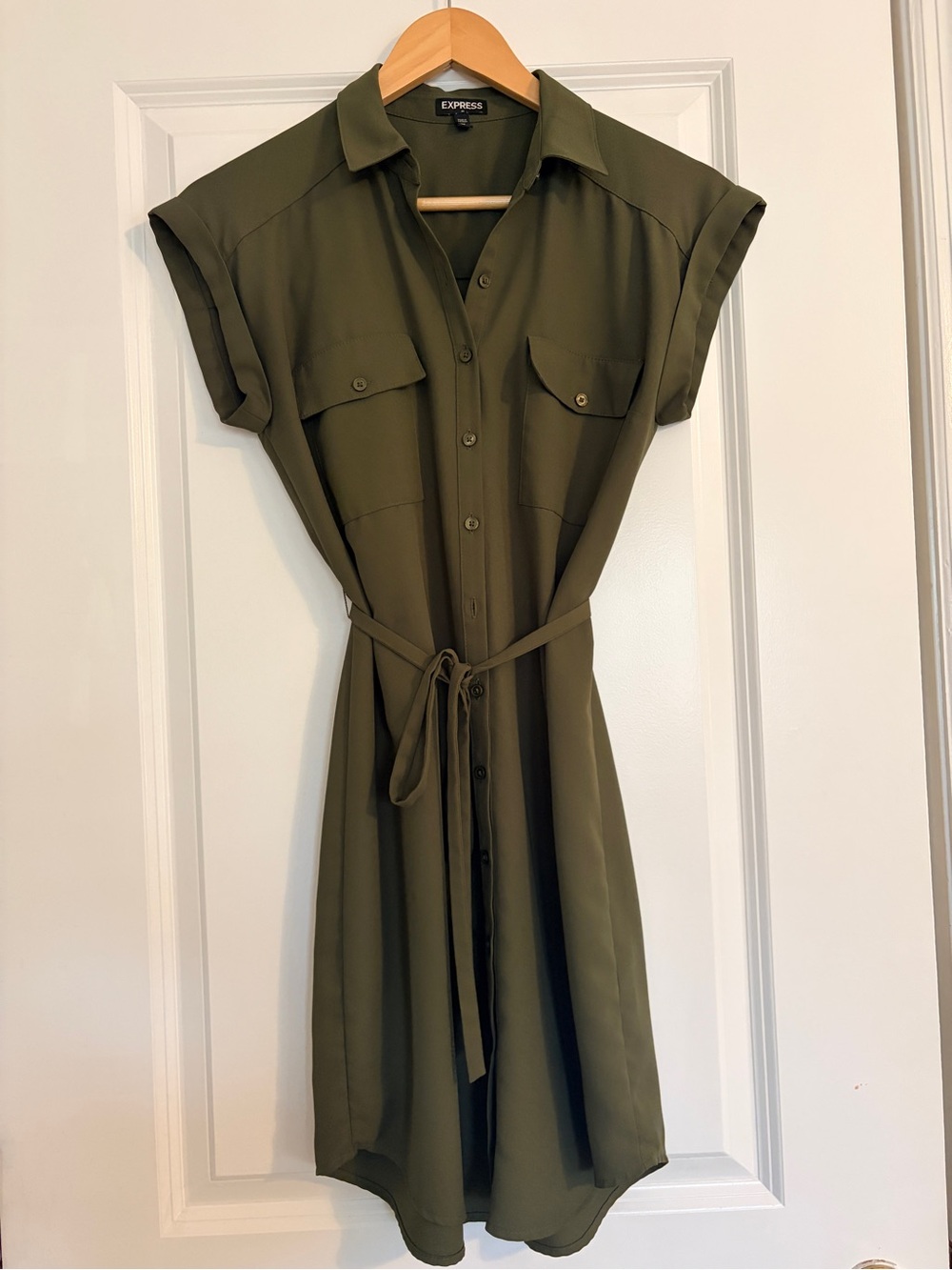 Express Olive Green Shirt Dress with Tie Belt